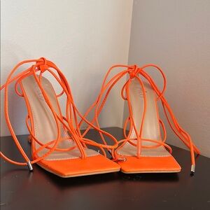 Mixx Shuz Vibrant Orange Lace-Up Heels